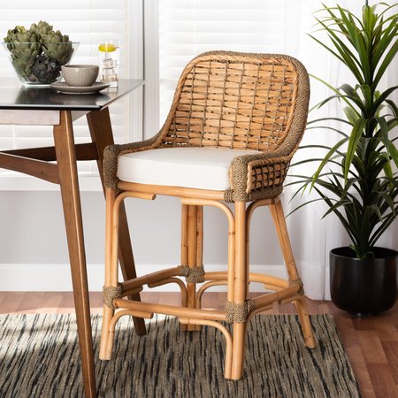 BAXTON STUDIO Kyle Modern Bohemian Natural Brown Woven Rattan Counter Stool with Cushion 212-12805-ZORO